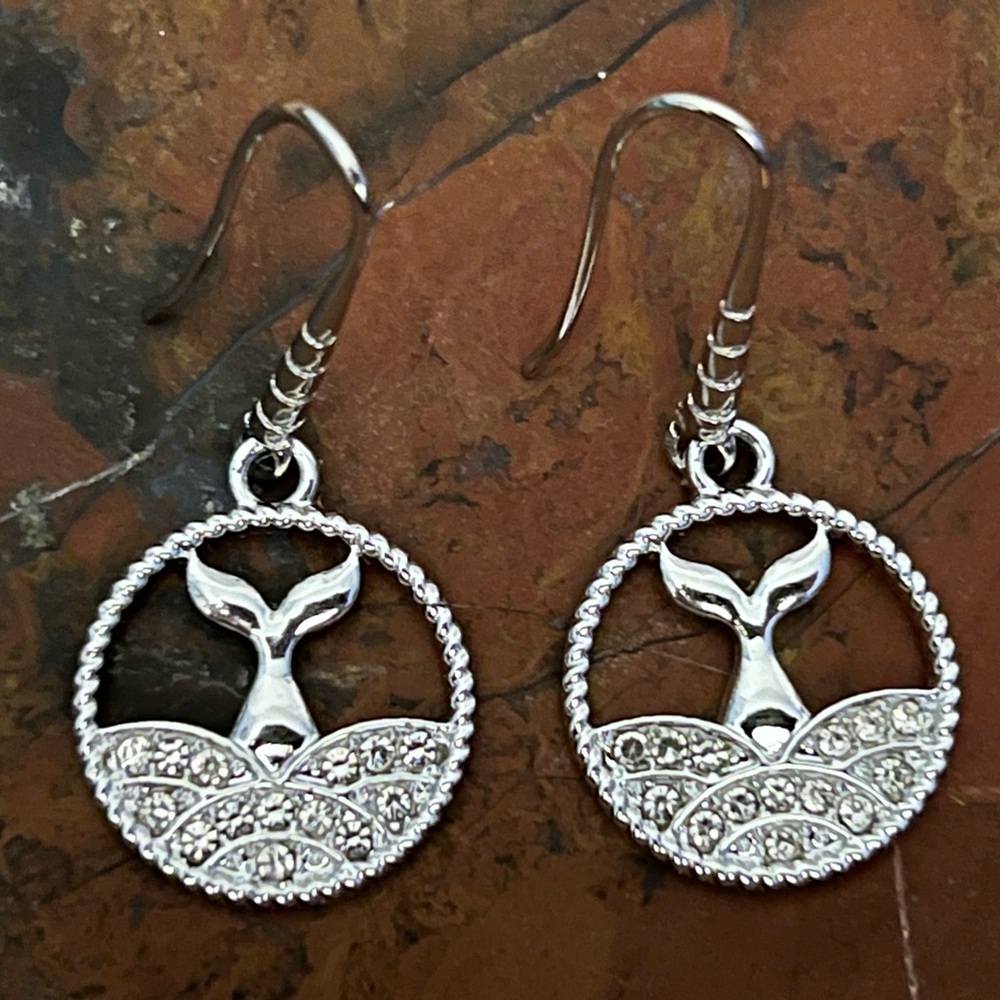 New Pretty White Gold Plated Mermaid Tail Charm Pendant Earrings